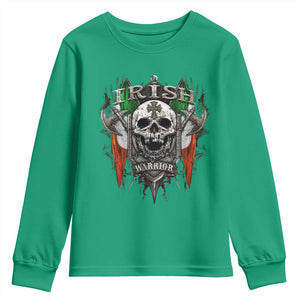 Funny Irish Warrior Youth Sweatshirt Vintage Skull Celtic Cross Ireland Flag TS11 Irish Green Print Your Wear