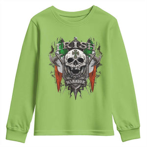 Funny Irish Warrior Youth Sweatshirt Vintage Skull Celtic Cross Ireland Flag TS11 Lime Print Your Wear