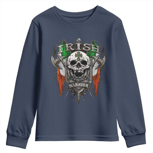 Funny Irish Warrior Youth Sweatshirt Vintage Skull Celtic Cross Ireland Flag TS11 Navy Print Your Wear