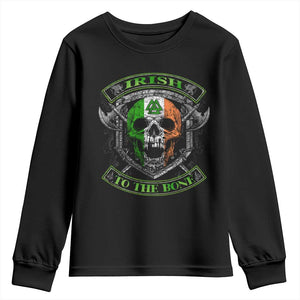 Irish Viking Youth Sweatshirt Irish To The Bone Vintage Ireland Flag Skull TS11 Black Print Your Wear