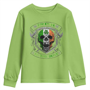 Irish Viking Youth Sweatshirt Irish To The Bone Vintage Ireland Flag Skull TS11 Lime Print Your Wear