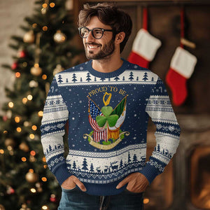 Proud To Be Irish American Ugly Christmas Sweater Vintage Ireland USA Flag Shamrock Harp TS11 Navy Beige Print Your Wear