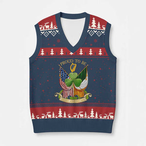 Proud To Be Irish American V-Neck Knit Sweater Vest Vintage Ireland USA Flag Shamrock Harp TS11 Navy Red Print Your Wear