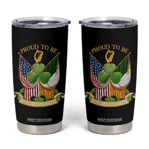 Proud To Be Irish American Tumbler Cup Vintage Ireland USA Flag Shamrock Harp TS11 Black Print Your Wear