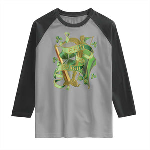 Irish Pride Raglan Shirt Erin Go Bragh Harp Shamrock St Patrick's Day TS11 Sport Gray Black Print Your Wear