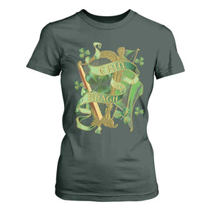 Irish Pride T Shirt For Women Erin Go Bragh Harp Shamrock St Patrick's Day TS11 Dark Forest Green Print Your Wear