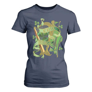 Irish Pride T Shirt For Women Erin Go Bragh Harp Shamrock St Patrick's Day TS11 Navy Print Your Wear