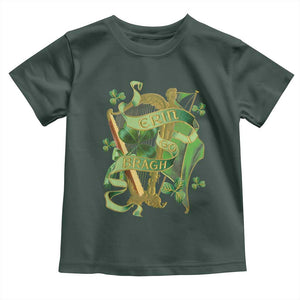 Irish Pride Toddler T Shirt Erin Go Bragh Harp Shamrock St Patrick's Day TS11 Dark Forest Green Print Your Wear