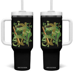 Irish Pride Tumbler With Handle Erin Go Bragh Harp Shamrock St Patrick's Day TS11 One Size: 40 oz Black Print Your Wear