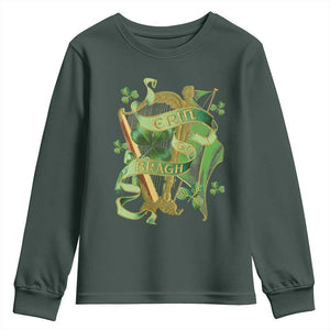 Irish Pride Youth Sweatshirt Erin Go Bragh Harp Shamrock St Patrick's Day TS11 Dark Forest Green Print Your Wear