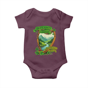Irish Pride Baby Onesie Ireland Forever Erin Go Bragh Harp Shamrock TS11 Maroon Print Your Wear