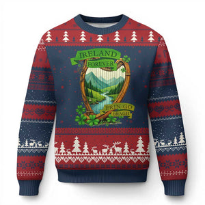 Irish Pride Ugly Christmas Sweater Ireland Forever Erin Go Bragh Harp Shamrock TS11 Navy Red Print Your Wear