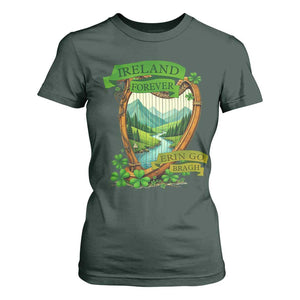 Irish Pride T Shirt For Women Ireland Forever Erin Go Bragh Harp Shamrock TS11 Dark Forest Green Print Your Wear
