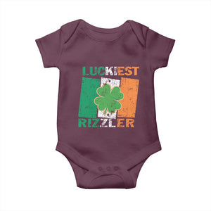 Funny St Patrick's Day Luckiest Rizzler Baby Onesie Vintage Ireland Flag Shamrock TS11 Maroon Print Your Wear
