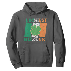 Funny St Patrick's Day Luckiest Rizzler Hoodie Vintage Ireland Flag Shamrock TS11 Dark Heather Print Your Wear