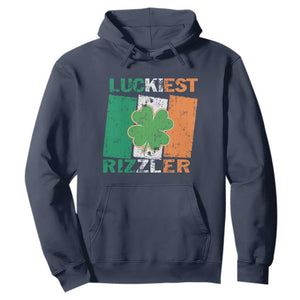 Funny St Patrick's Day Luckiest Rizzler Hoodie Vintage Ireland Flag Shamrock TS11 Navy Print Your Wear