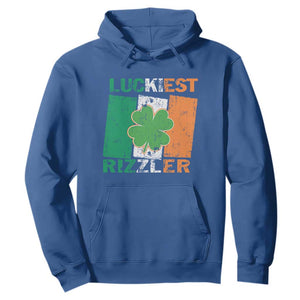 Funny St Patrick's Day Luckiest Rizzler Hoodie Vintage Ireland Flag Shamrock TS11 Royal Blue Print Your Wear
