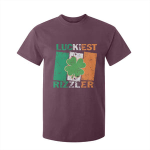 Funny St Patrick's Day Luckiest Rizzler T Shirt For Kid Vintage Ireland Flag Shamrock TS11 Maroon Print Your Wear