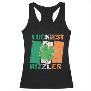 Funny St Patrick's Day Luckiest Rizzler Racerback Tank Top Vintage Ireland Flag Shamrock TS11 Black Print Your Wear