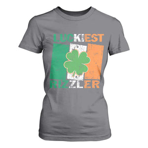 Funny St Patrick's Day Luckiest Rizzler T Shirt For Women Vintage Ireland Flag Shamrock TS11 Charcoal Print Your Wear