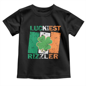 Funny St Patrick's Day Luckiest Rizzler Toddler T Shirt Vintage Ireland Flag Shamrock TS11 Black Print Your Wear