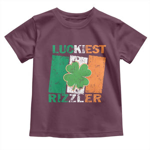 Funny St Patrick's Day Luckiest Rizzler Toddler T Shirt Vintage Ireland Flag Shamrock TS11 Maroon Print Your Wear