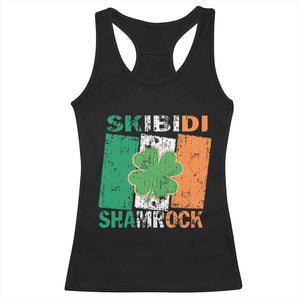 Funny St Patrick's Day Skibidi Shamrock Racerback Tank Top Vintage Ireland Flag Shamrock TS11 Black Print Your Wear