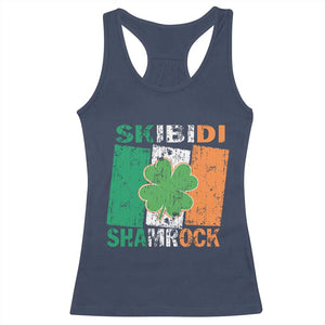 Funny St Patrick's Day Skibidi Shamrock Racerback Tank Top Vintage Ireland Flag Shamrock TS11 Navy Print Your Wear