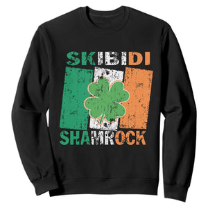 Funny St Patrick's Day Skibidi Shamrock Sweatshirt Vintage Ireland Flag Shamrock TS11 Black Print Your Wear