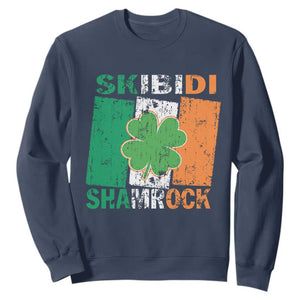 Funny St Patrick's Day Skibidi Shamrock Sweatshirt Vintage Ireland Flag Shamrock TS11 Navy Print Your Wear