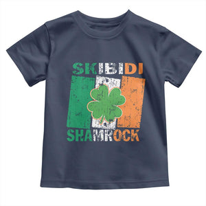 Funny St Patrick's Day Skibidi Shamrock Toddler T Shirt Vintage Ireland Flag Shamrock TS11 Navy Print Your Wear