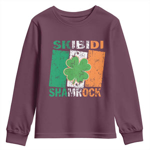 Funny St Patrick's Day Skibidi Shamrock Youth Sweatshirt Vintage Ireland Flag Shamrock TS11 Maroon Print Your Wear