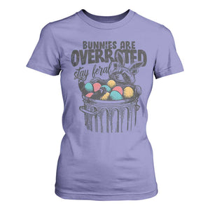 Funny Easter Day Racoon T Shirt For Women Bunnies Are Overrated Stay Feral Eggs TS11 Violet Print Your Wear