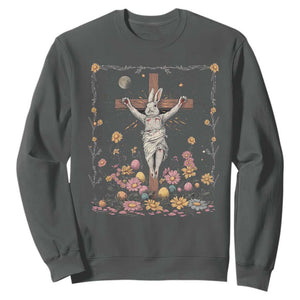 Christian Religious Easter Day Bunny Floral Christ Jesus Sweatshirt TS11 Dark Heather Print Your Wear