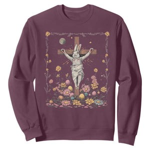 Christian Religious Easter Day Bunny Floral Christ Jesus Sweatshirt TS11 Maroon Print Your Wear