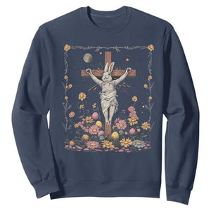 Christian Religious Easter Day Bunny Floral Christ Jesus Sweatshirt TS11 Navy Print Your Wear