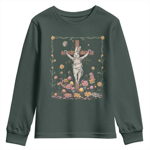 Christian Religious Easter Day Bunny Floral Christ Jesus Youth Sweatshirt TS11 Dark Forest Green Print Your Wear