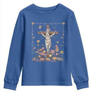 Christian Religious Easter Day Bunny Floral Christ Jesus Youth Sweatshirt TS11 Royal Blue Print Your Wear