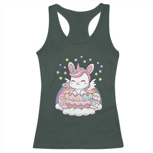 Funny Easter Unicorn Bunny Easter Eggs Racerback Tank Top TS11 Dark Forest Green Print Your Wear