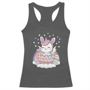 Funny Easter Unicorn Bunny Easter Eggs Racerback Tank Top TS11 Dark Heather Print Your Wear