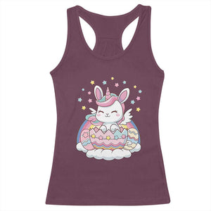 Funny Easter Unicorn Bunny Easter Eggs Racerback Tank Top TS11 Maroon Print Your Wear