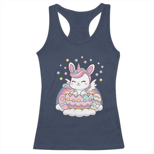 Funny Easter Unicorn Bunny Easter Eggs Racerback Tank Top TS11 Navy Print Your Wear