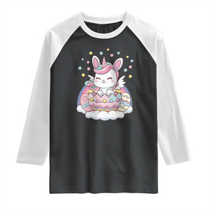 Funny Easter Unicorn Bunny Easter Eggs Raglan Shirt TS11 Black White Print Your Wear