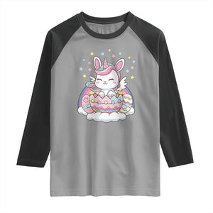 Funny Easter Unicorn Bunny Easter Eggs Raglan Shirt TS11 Sport Gray Black Print Your Wear