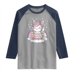 Funny Easter Unicorn Bunny Easter Eggs Raglan Shirt TS11 Sport Gray Navy Print Your Wear
