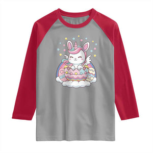 Funny Easter Unicorn Bunny Easter Eggs Raglan Shirt TS11 Sport Gray Red Print Your Wear