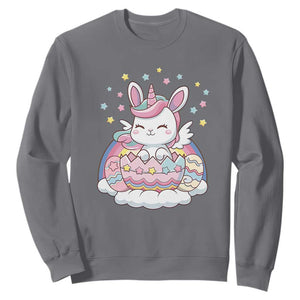 Funny Easter Unicorn Bunny Easter Eggs Sweatshirt TS11 Charcoal Print Your Wear
