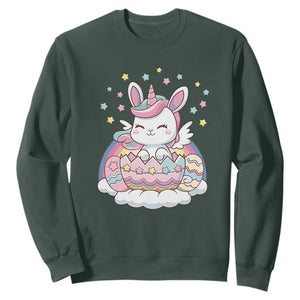 Funny Easter Unicorn Bunny Easter Eggs Sweatshirt TS11 Dark Forest Green Print Your Wear