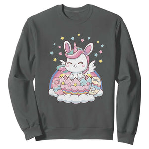 Funny Easter Unicorn Bunny Easter Eggs Sweatshirt TS11 Dark Heather Print Your Wear