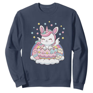 Funny Easter Unicorn Bunny Easter Eggs Sweatshirt TS11 Navy Print Your Wear